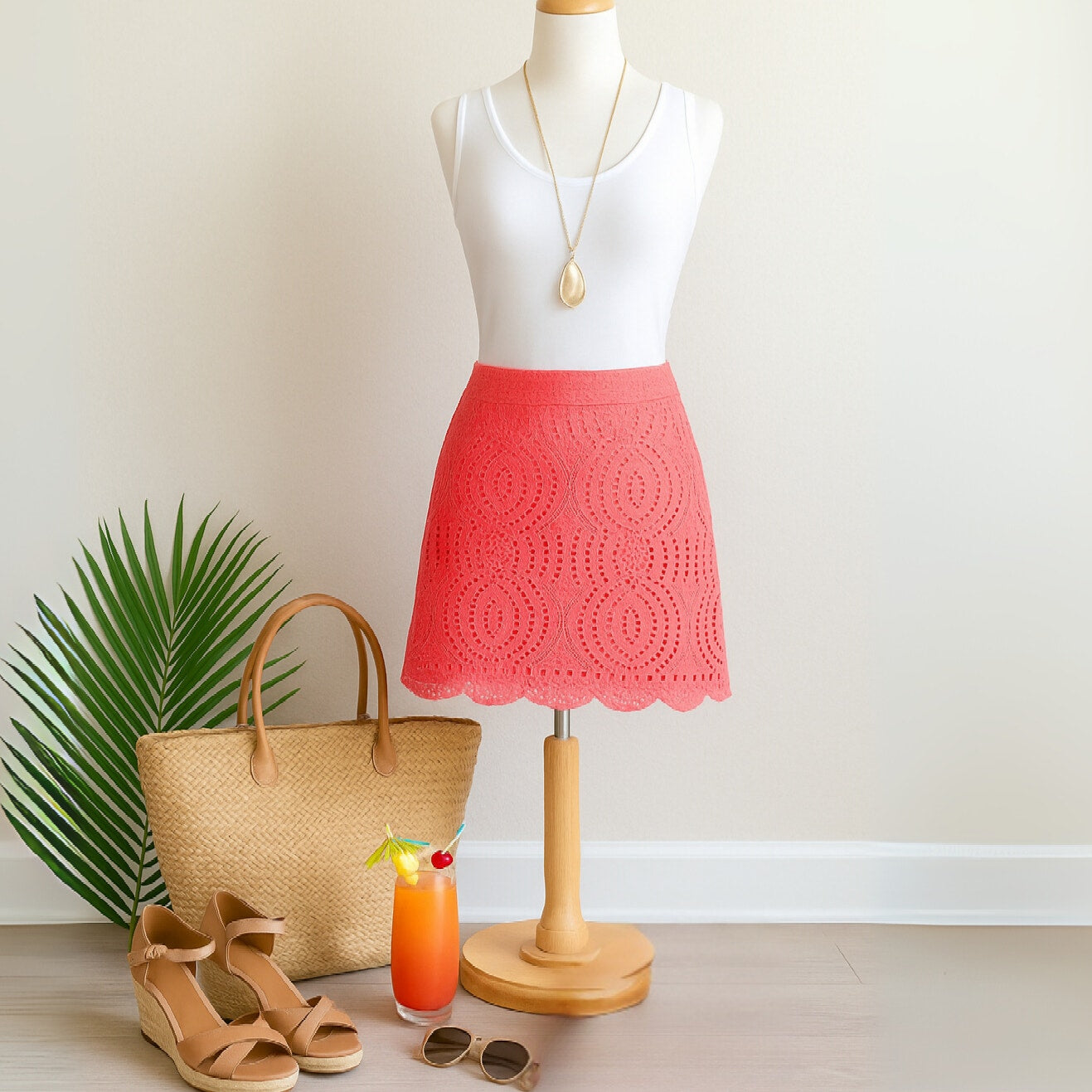 Lilly Pulitzer Alice Skort Coral Pink Eyelet Stretch Mini Skirt Women's Size 0