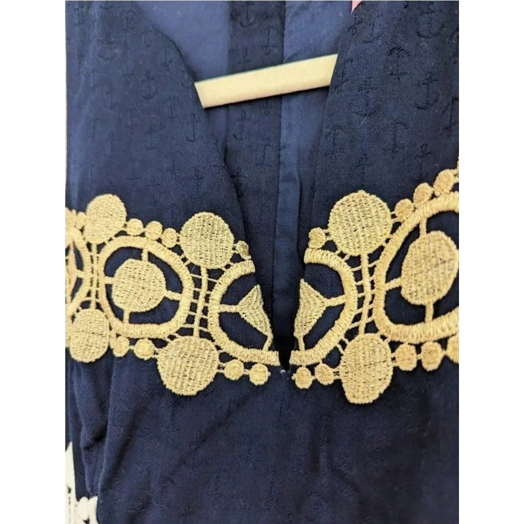 🌸 Lilly Pulitzer Augusta Shift Dress Navy Blue White Gold Lace Trim – Size 0 XS