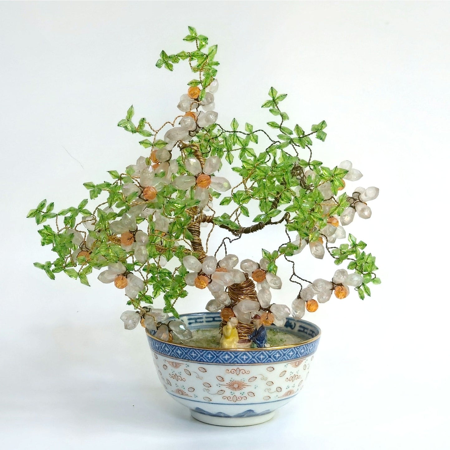 Vintage Chinese Gemstone Bonsai Tree in Porcelain Bowl
