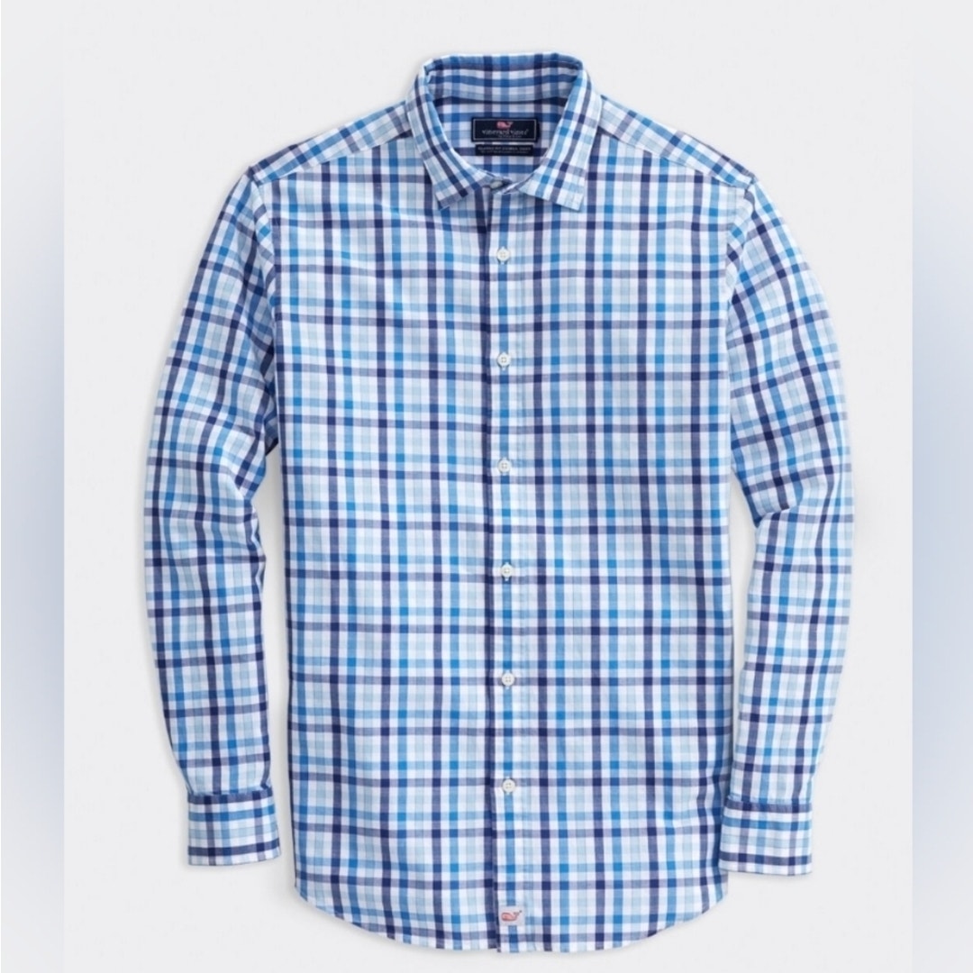 Vineyard Vines Classic Cooper Dress Shirt | Blue Plaid 120s Cotton | Men's M