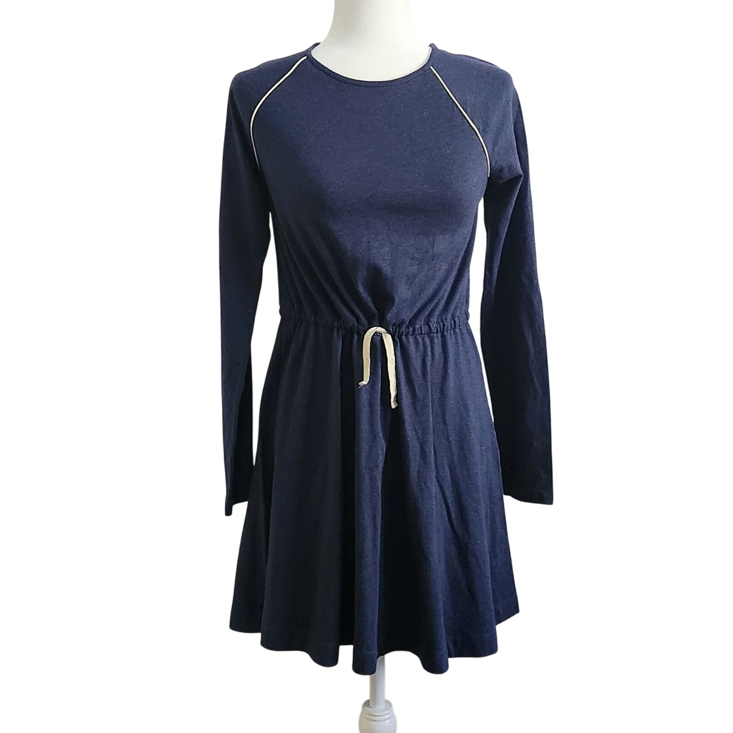 Girls Blue Long Sleeve Drawstring Waist Gold Trim Skater Dress | Size 13-14Y