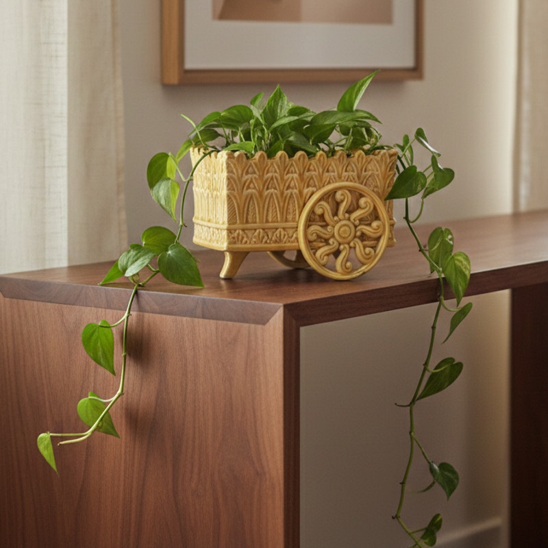 Mid-Century Art Deco Wagon Planter  1940s–1950s Ceramic | Architectural Relief | Honey Glaze