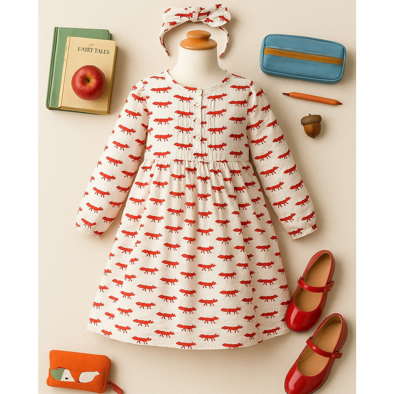 So Foxy Foxes Long Sleeve Smocked Dress - Girls Size 8