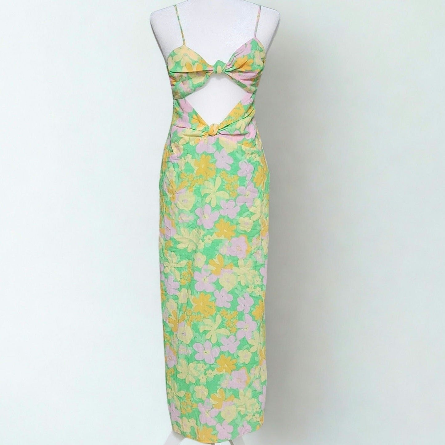 Sabo Skirt Cutout Maxi Dress Women's Size 2 – Retro Floral Print, Knot Front