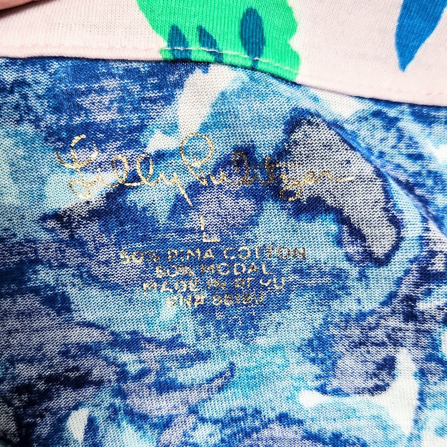 Lilly Pulitzer Women's Lula Top Blue & Pink Tropics Sweet Pea Size Large