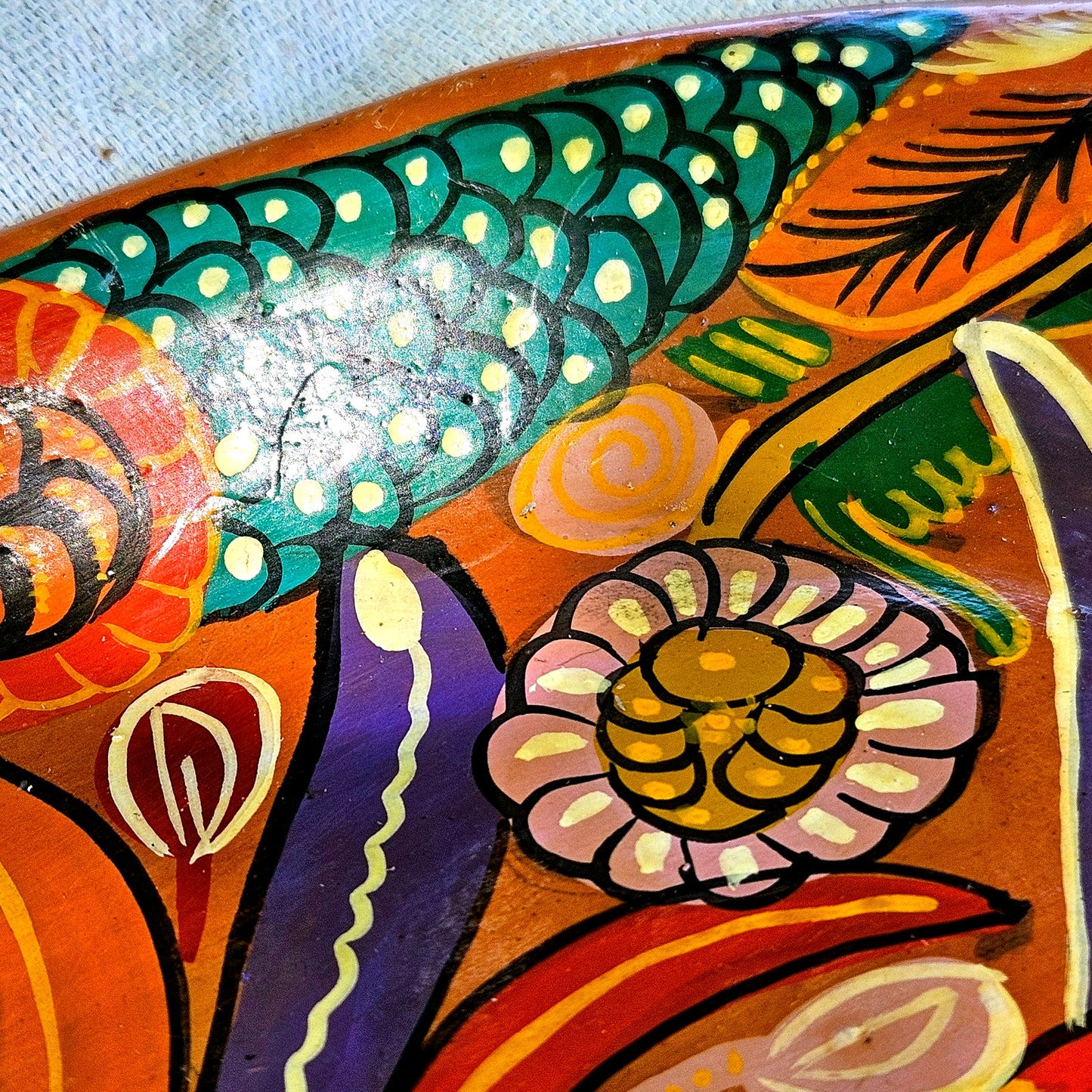 1980s Hand Painted Folk Art Terracotta Fish Tray Wall Plaque