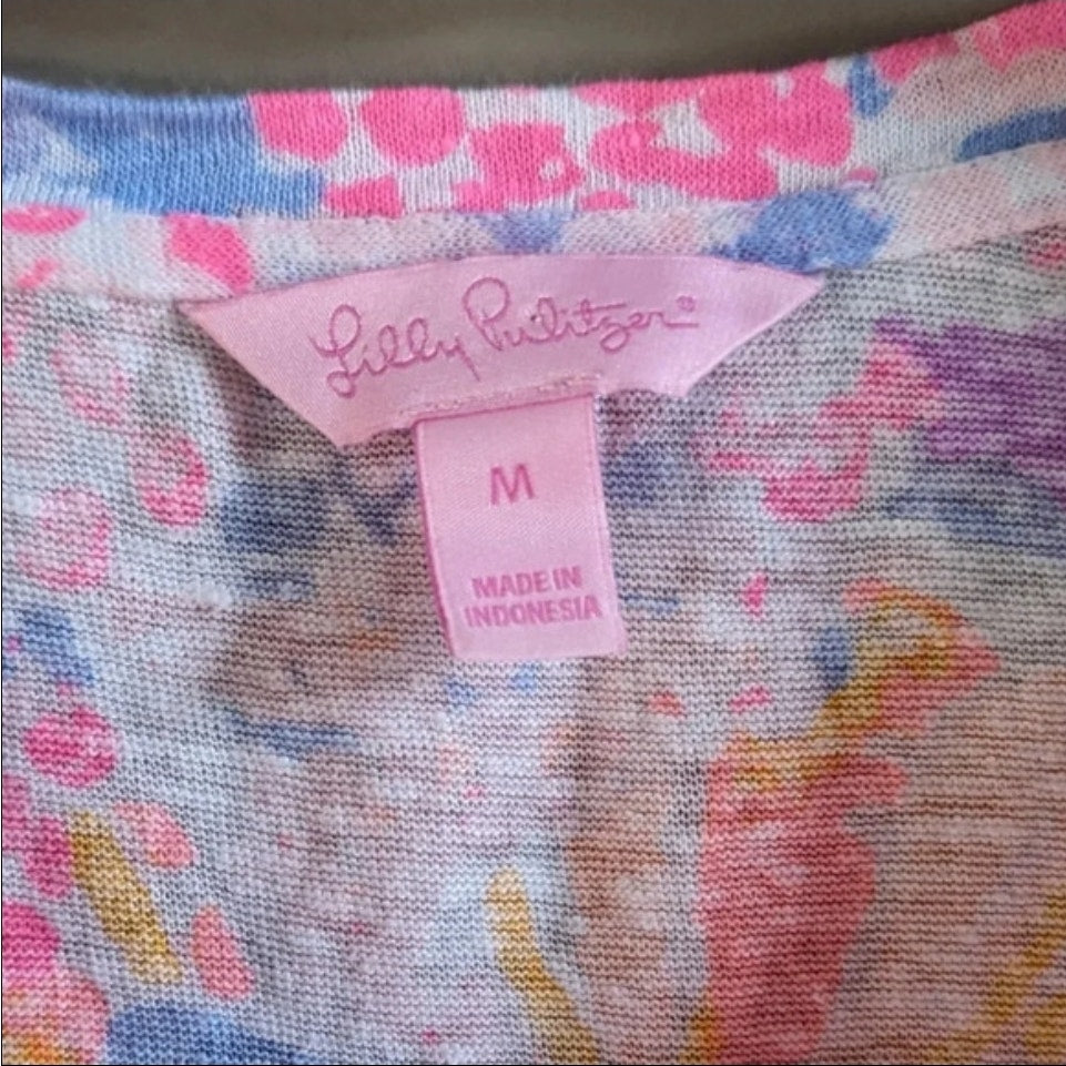 Lilly Pulitzer Inara Linen Top | Paradise Pink Bohemian Beach Starfish | Women's Size M