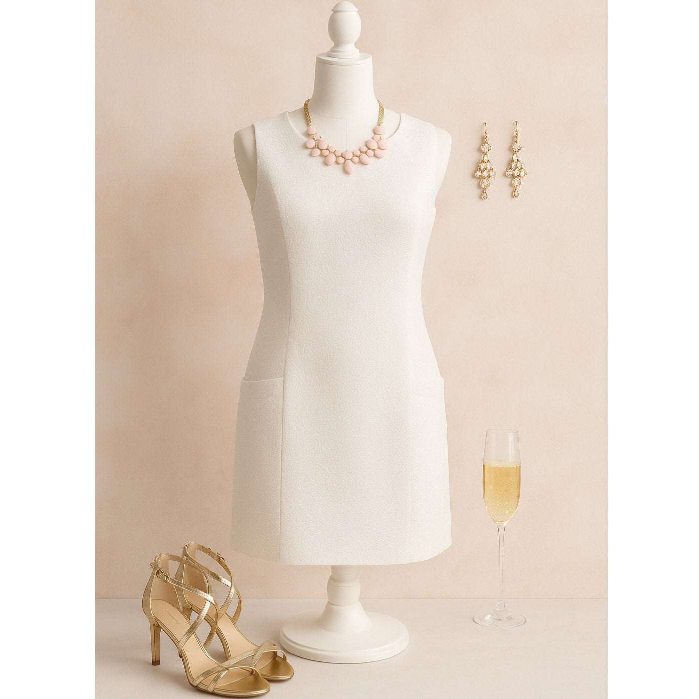 Southern Tide Ivory Matelassé Shift Dress Women’s Size 6 | Sleeveless Pockets Classic Preppy