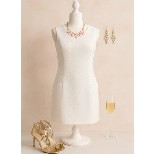 Southern Tide Ivory Matelassé Shift Dress Women’s Size 6 | Sleeveless Pockets Classic Preppy