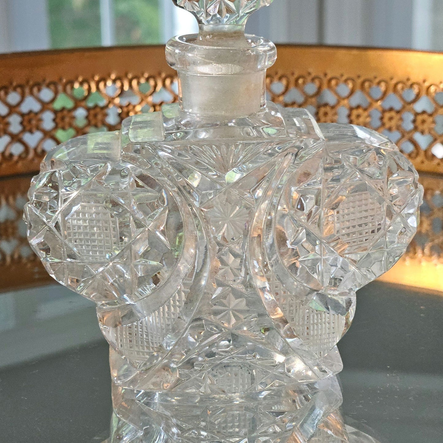 Vintage Czech Cut Crystal Winged Vanity Bottle