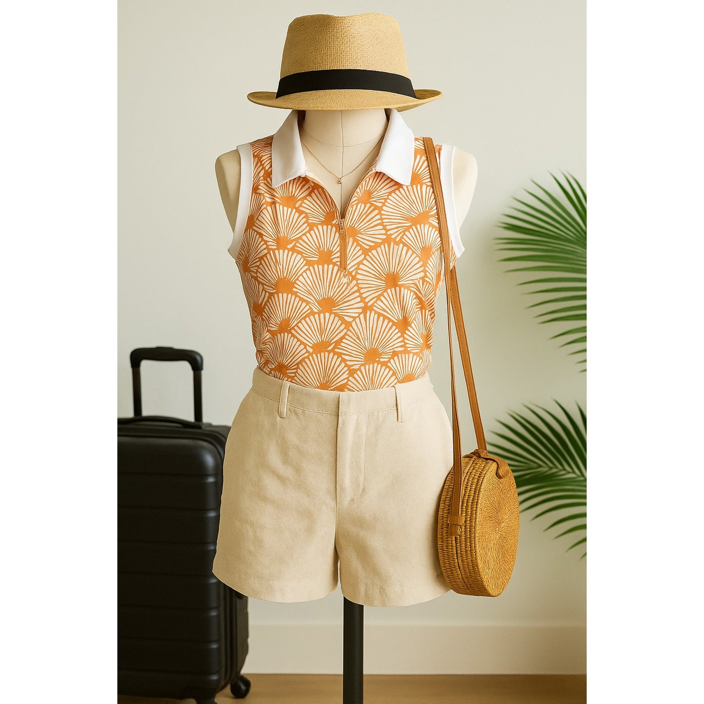 Tommy Bahama Golf Polo | Sleeveless Orange & White Print Collared Top | Women’s Size M Activewear