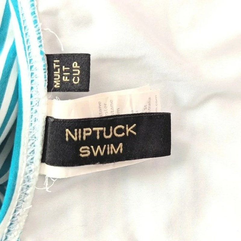NipTuck Swim Torino Stripe Joanne One Piece Swimsuit Size 8 Green Teal White Stripe Tummy Control