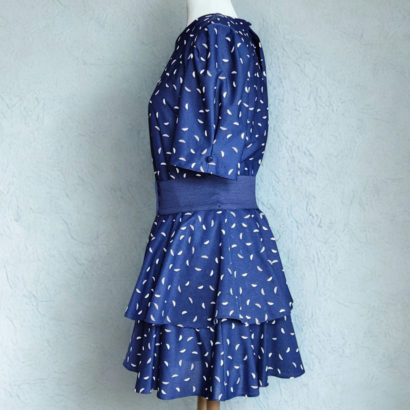 Jenny Vintage 1980s Women's Navy Drop Waist Dress w/ Detachable Flounce Size 12 (fits 8)