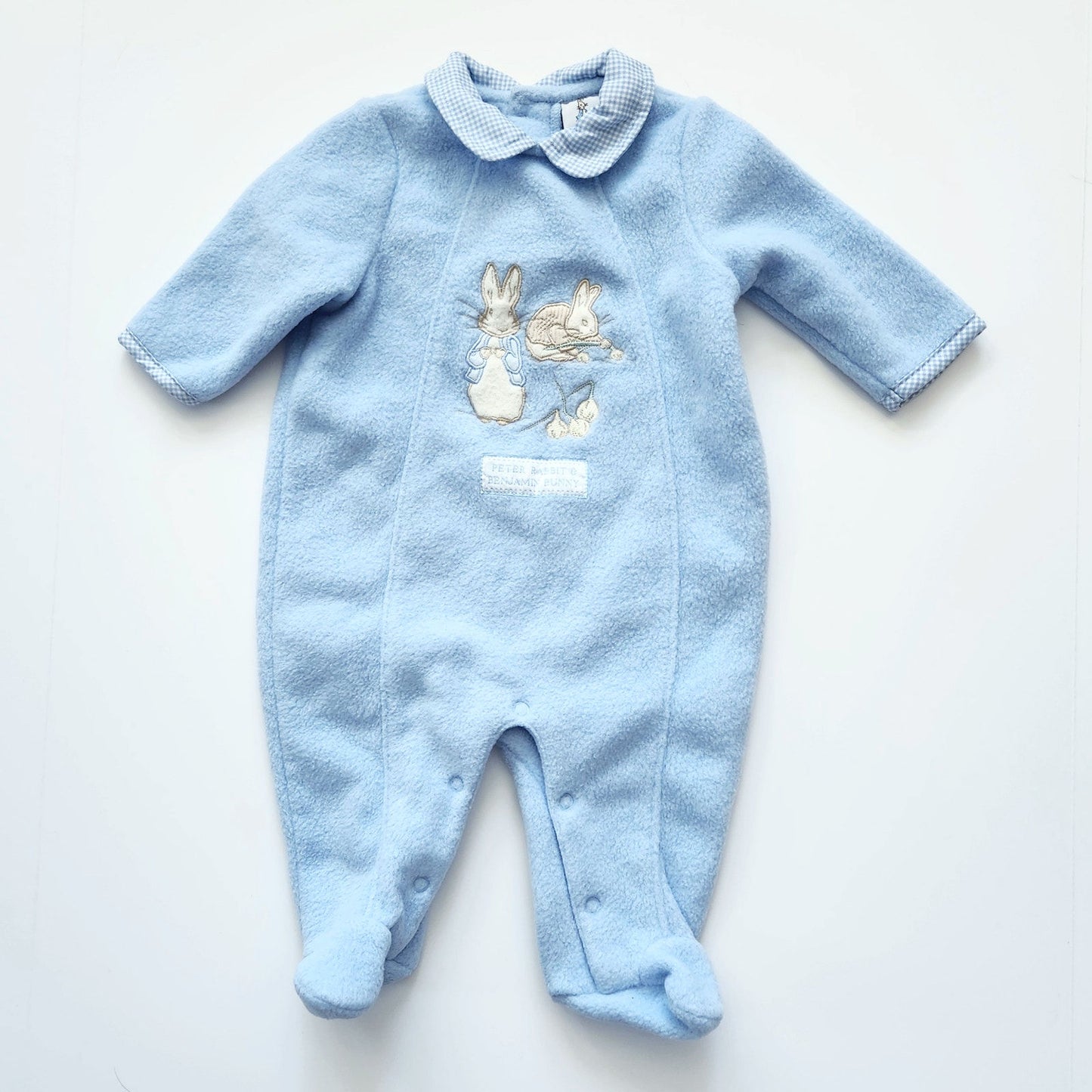 Rare Vintage 90s Beatrix Potter Peter Rabbit & Benjamin Bunny Blue Fleece Baby Bunting Footie | Size 3-6 Months | Easter & Winter Outfit