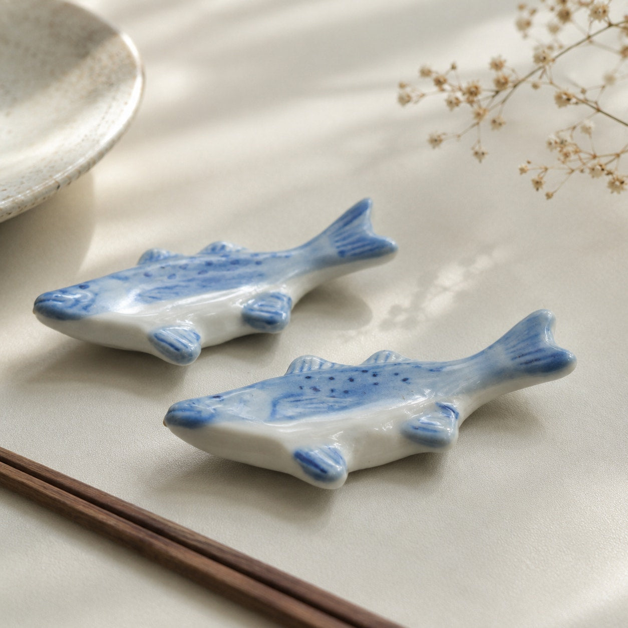 Vintage Blue & White Fish Chopstick Rests (Set of 4)