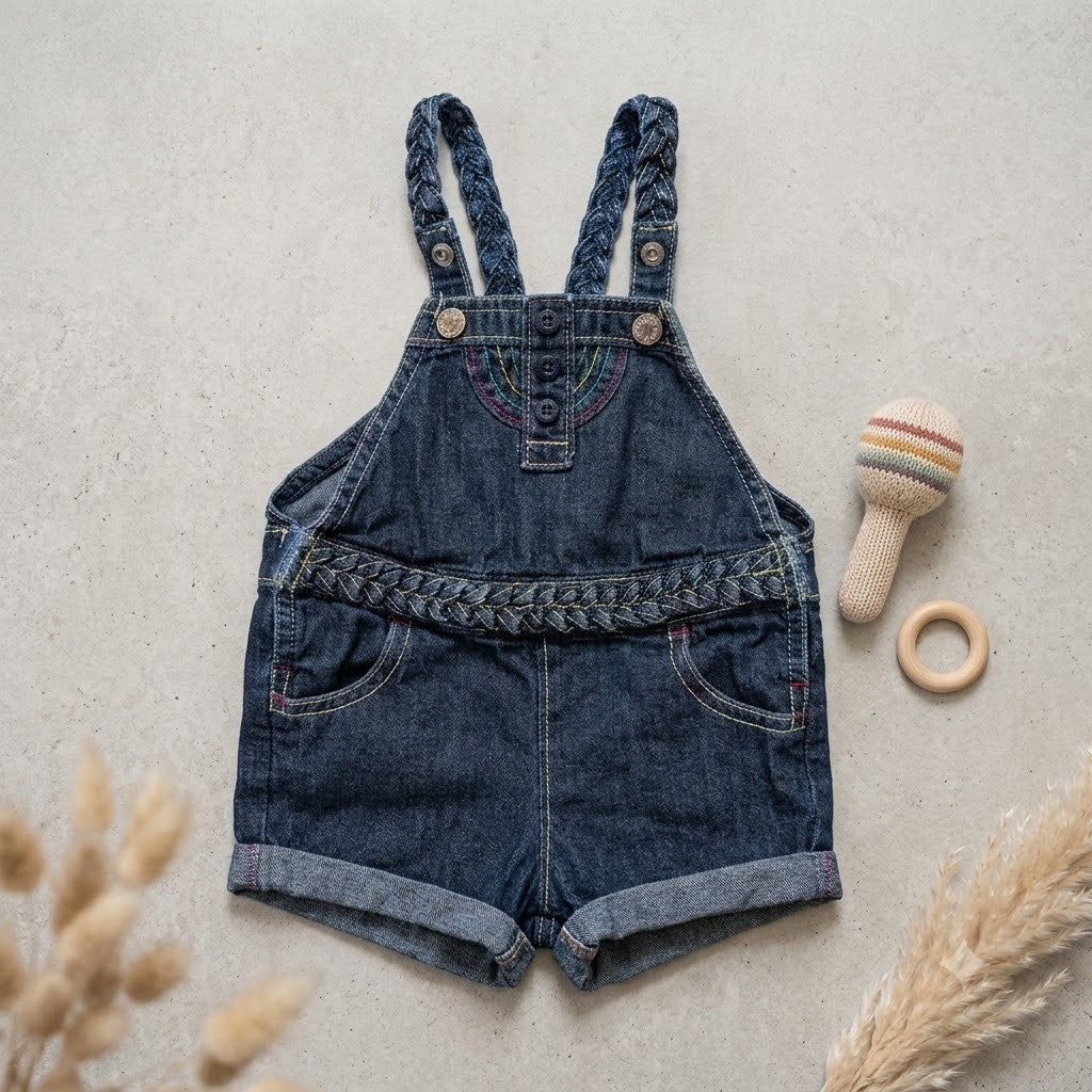 OshKosh B’gosh Rainbow Vestbak Denim Jean Boho Shortalls | Unisex Baby 12 Months
