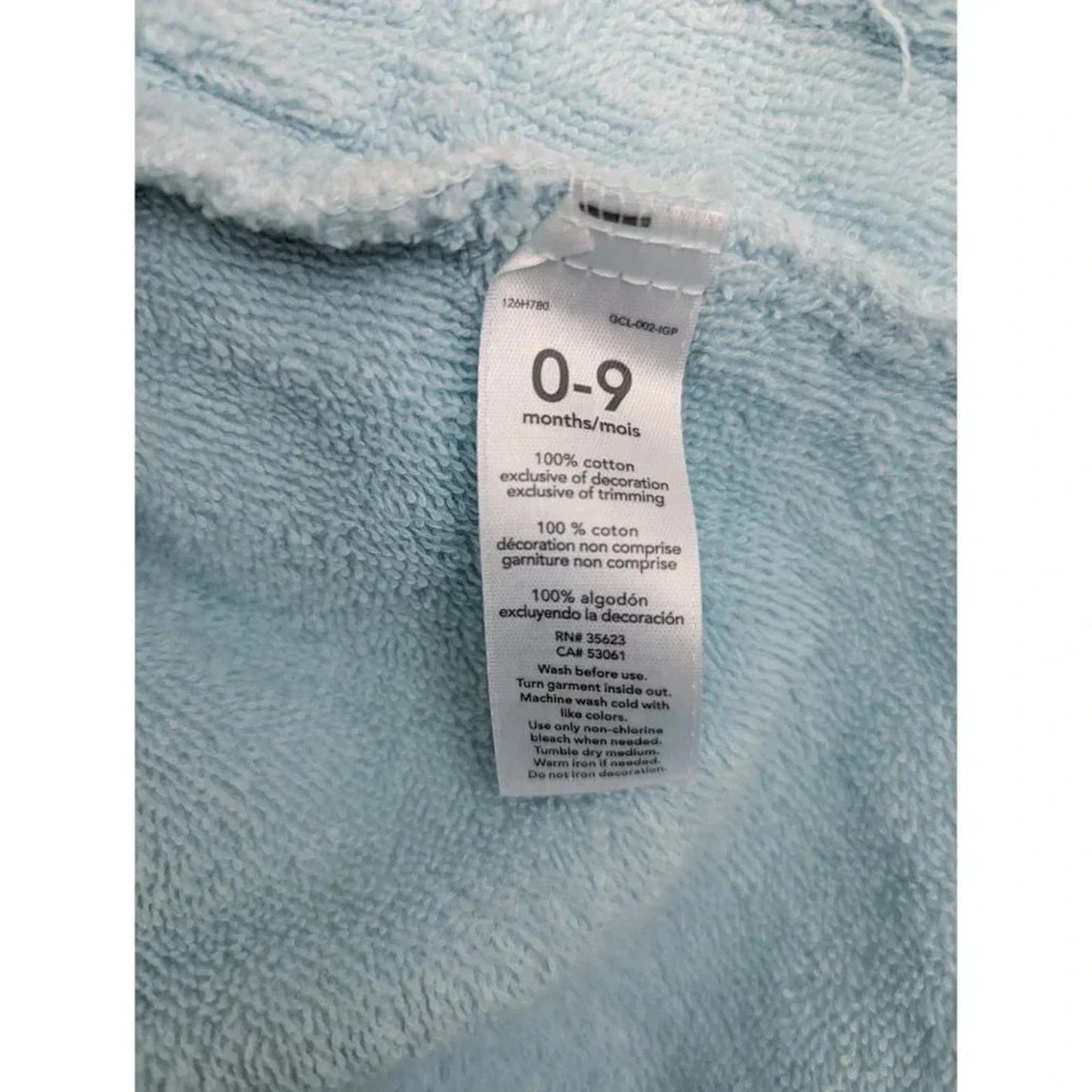 Baby Animal Terry Cloth Bath Robe Light Blue Striped Lining 0-9 months