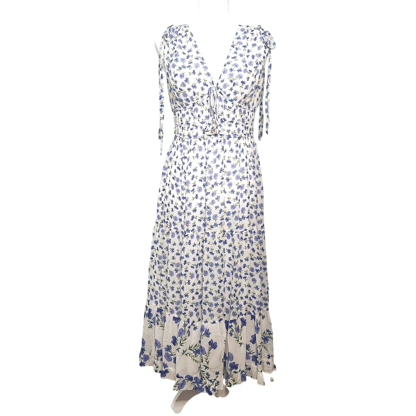 Shoshanna Helena Dress | Blue Floral Midi | Size 8 | Sleeveless Lightweight Viscose