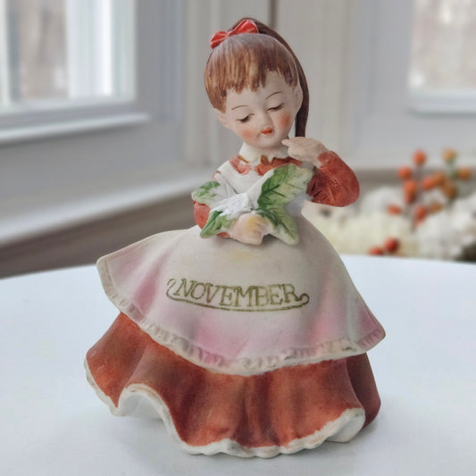 Vintage Lefton November Girl Figurine | 1950s Birth Month Keepsake Collectible