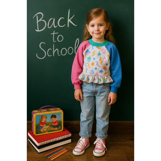 1980s Girls Ruffle Sweatshirt with Color Block Sleeves | Size 6x