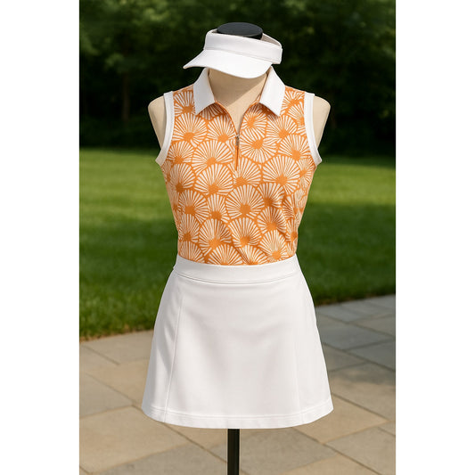 Tommy Bahama Golf Polo | Sleeveless Orange & White Print Collared Top | Women’s Size M Activewear