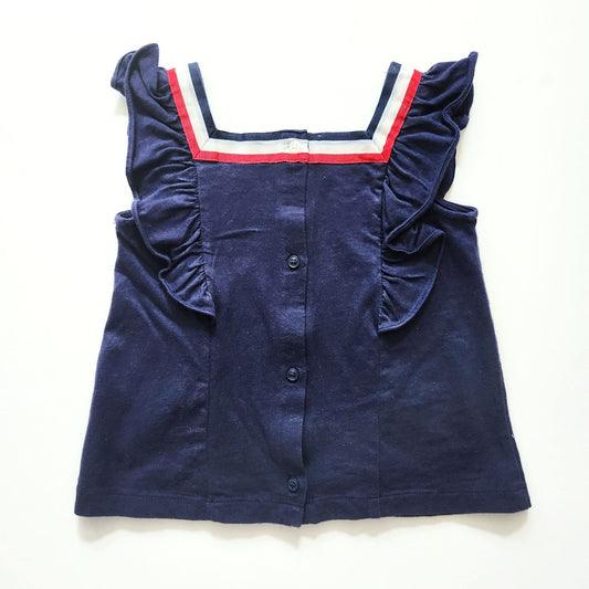 Janie and Jack Navy w/ Red White & Blue Ribbon Flutter Sleeve Girls Top Size 3
