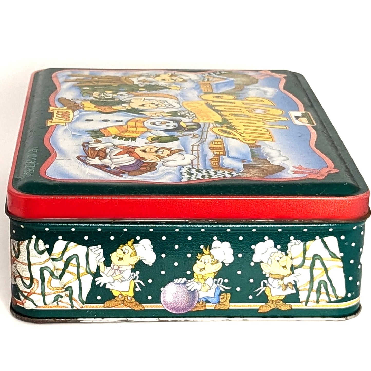 1997 Keebler Holiday Cookies Tin – Christmas Elf & Snowman Design