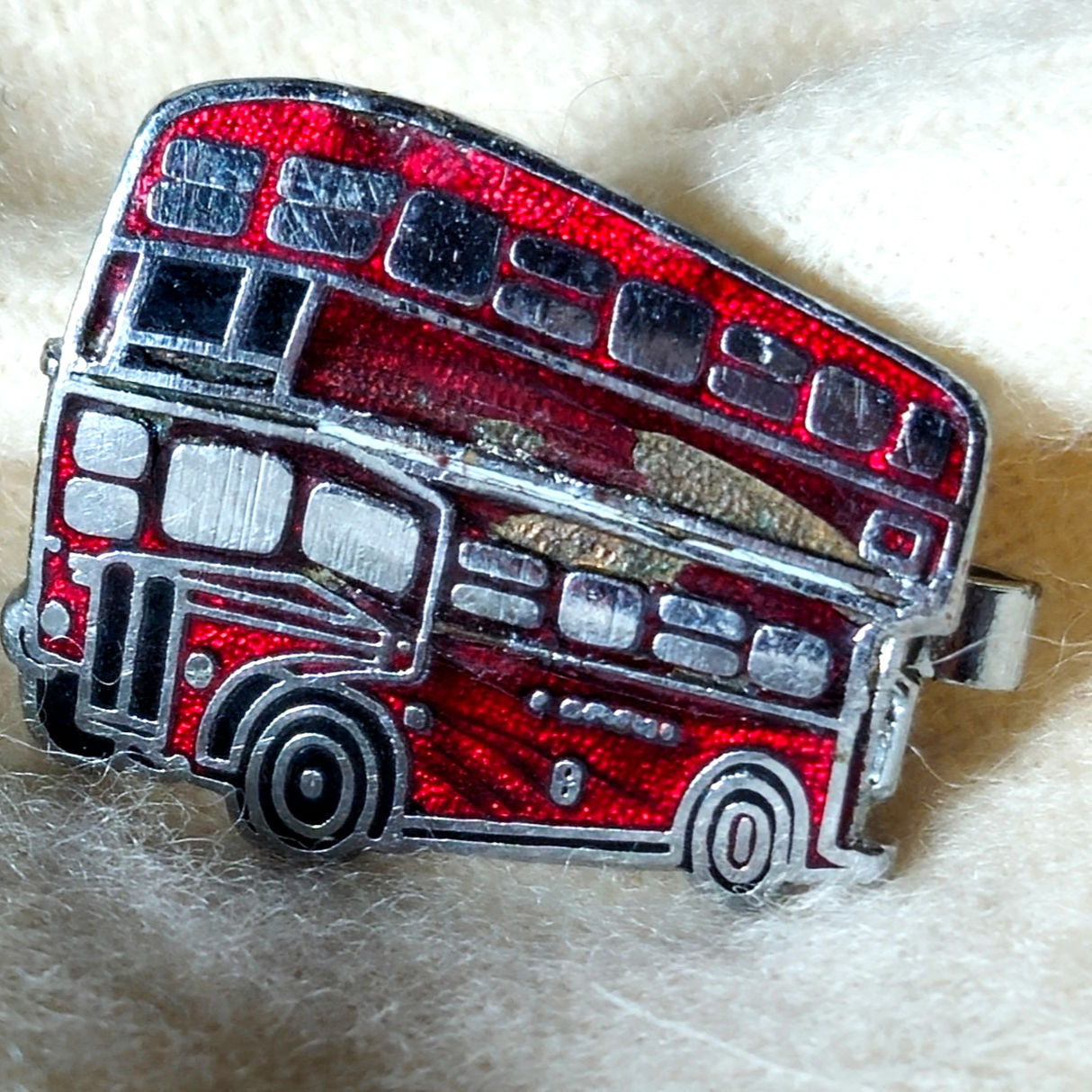 Vintage 1980s Red Double Decker Bus Brooch | Glitter Enamel London Bus Pin | Retro Graphic Jewelry