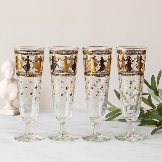 Set of 4 Vintage Aldon Greek Goddess Gold Atomic Barware Pilsner Glasses | MCM 1950s | Home Decor