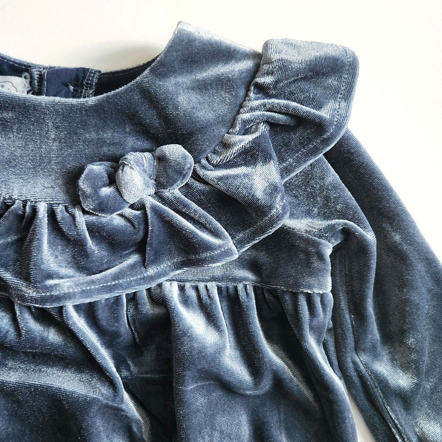 Mud Pie	Blue Velvet Baby Romper | Long Sleeve Ruffle One Piece | NWT | Size 3-6M
