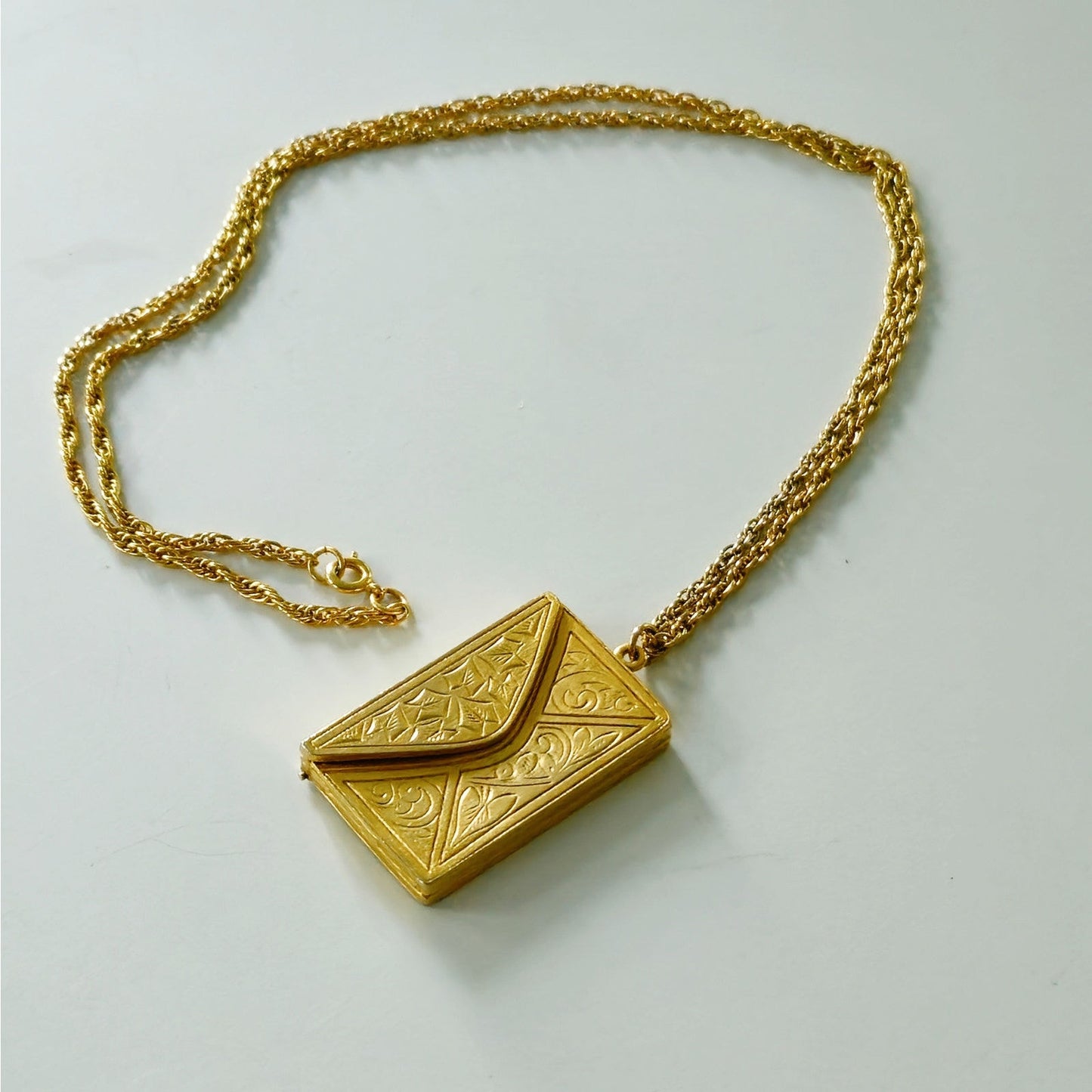 Vintage Gold Tone Envelope Locket Necklace