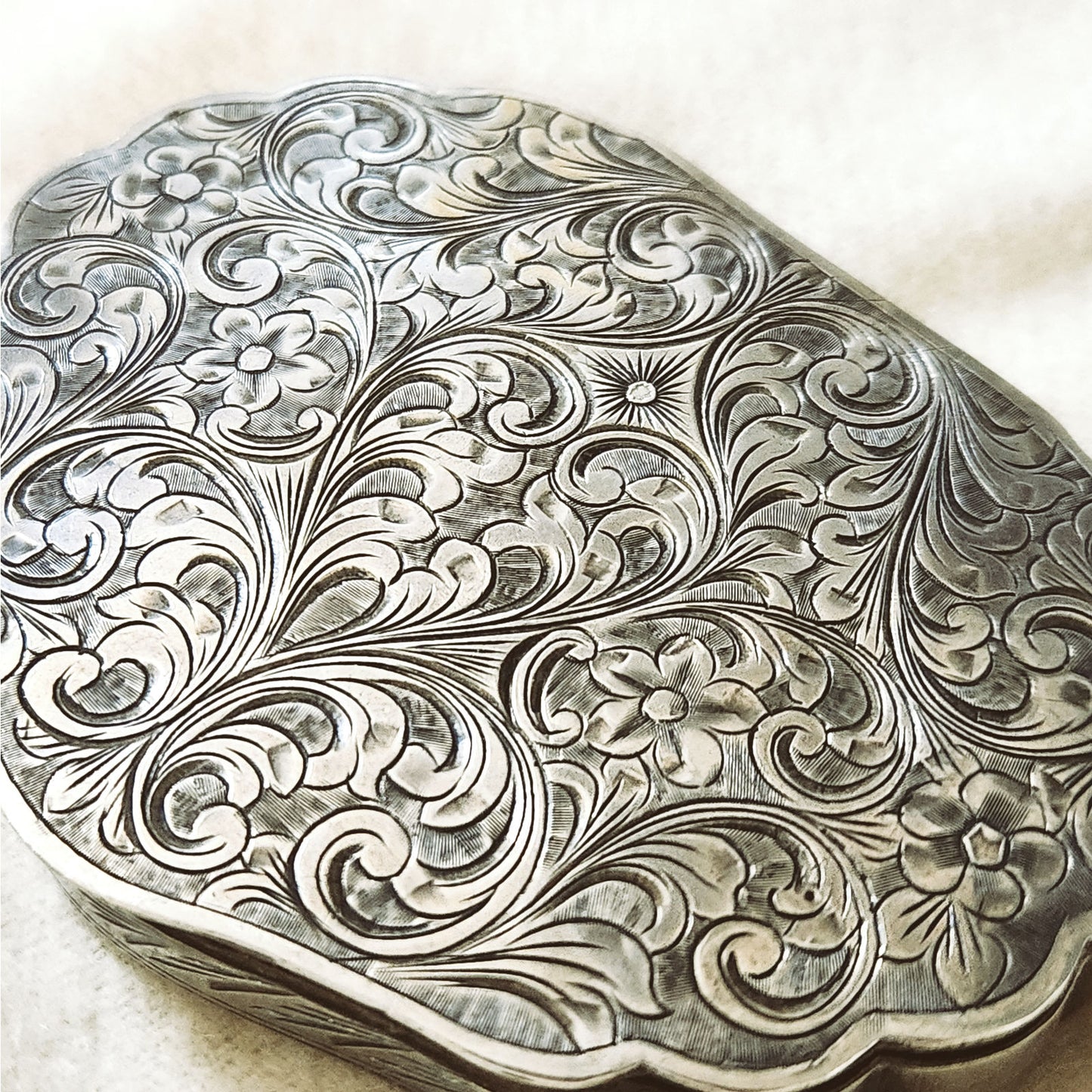 1920s Antique .800  Art Nouveau Silver Compact with Mirror
