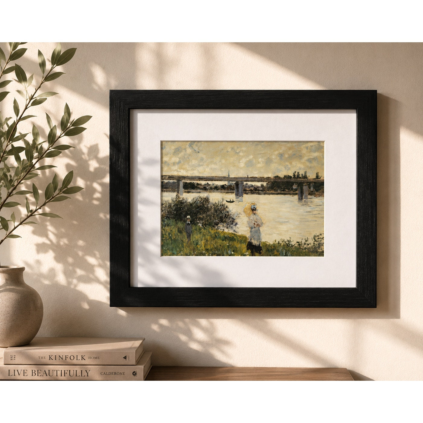 The Promenade with the Railroad Bridge, Argenteuil by Monet | Seine Framed Print