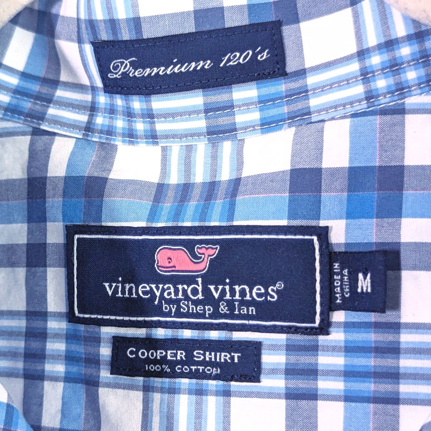 Vineyard Vines Classic Cooper Dress Shirt | Blue Plaid 120s Cotton | Men's M