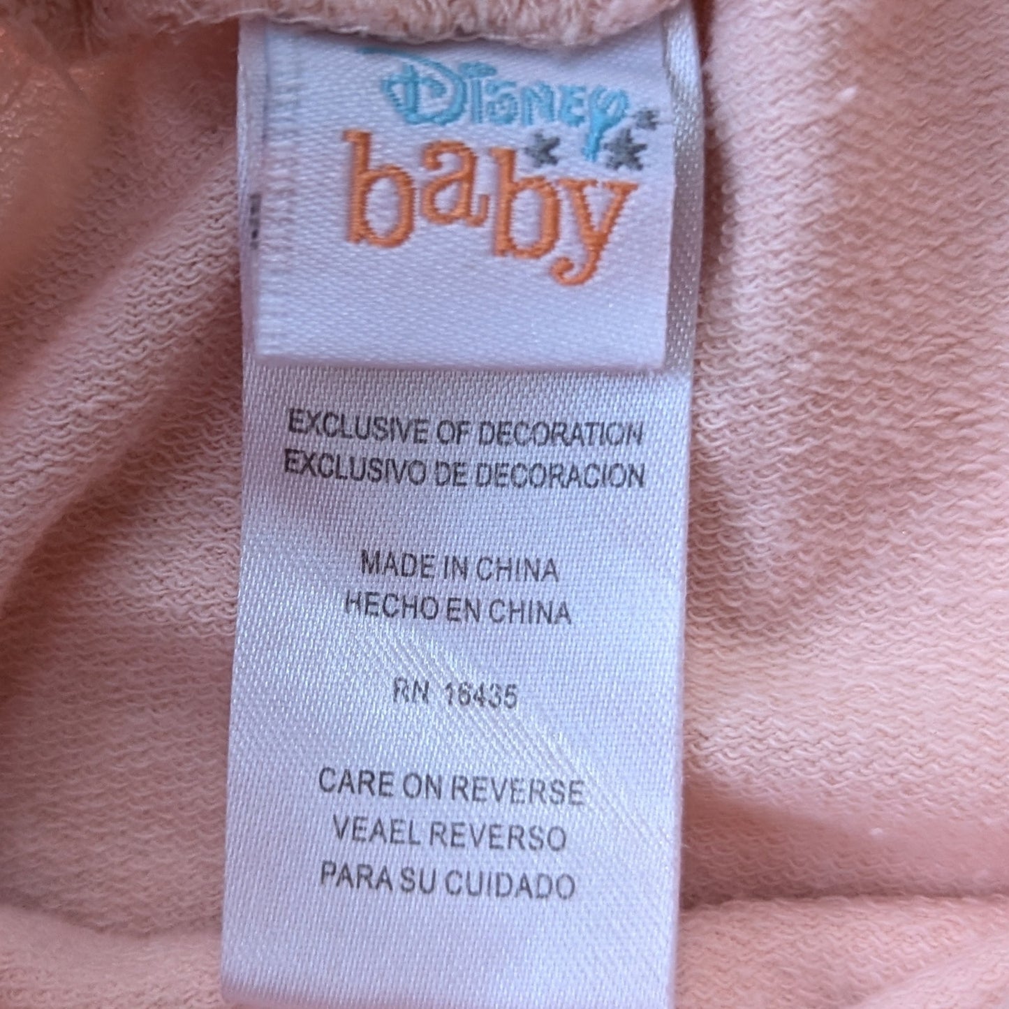 Disney Baby Minnie Mouse Hooded Ears Peach Sweatsuit Two Piece 3 mos