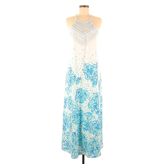 Lilly Pulitzer Women's Pearl Soft Blue Maxi Halter Dress – Size 8 – Resort Elegant