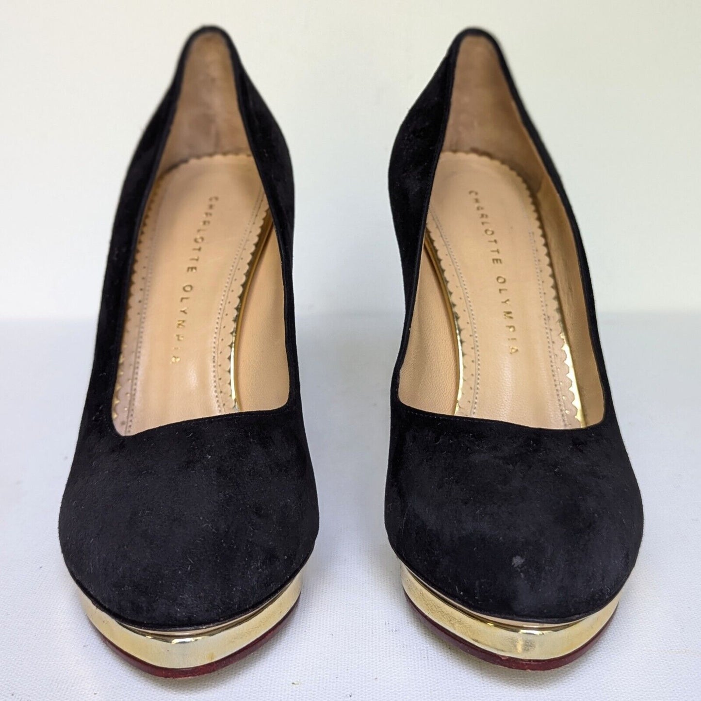 Charlotte Olympia Black Suede & Gold Debbie Pumps Women's 39 / 8.5