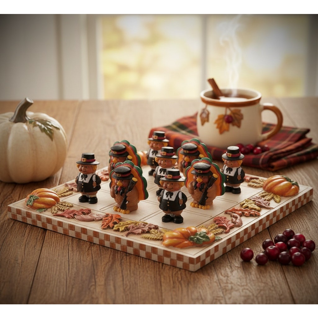 Boney Bunch Thanksgiving Turkey Checkers Set – Fall Harvest Table Décor, Collectible Holiday Game