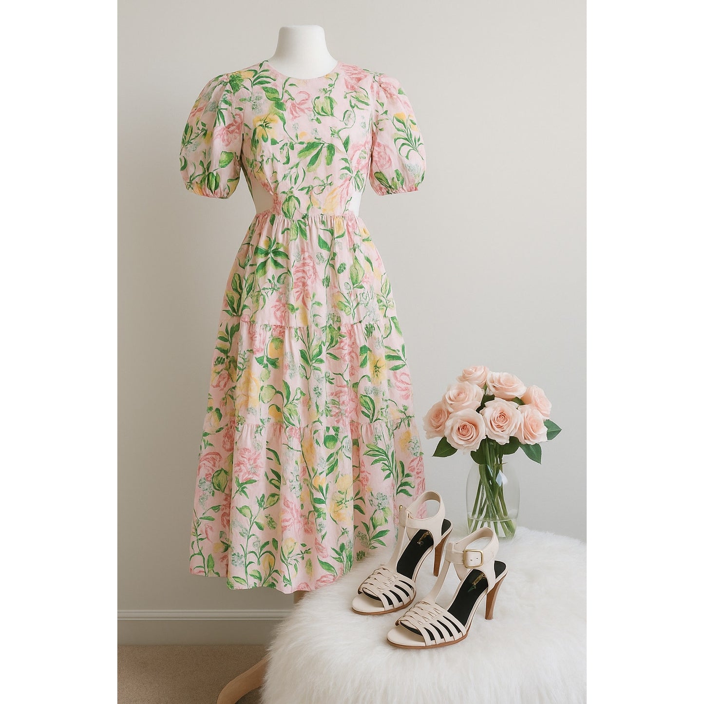 Lilly Pulitzer Women's Lyssa Floral Cotton Midi Dress Multi Via Amore Spritzer Size 8