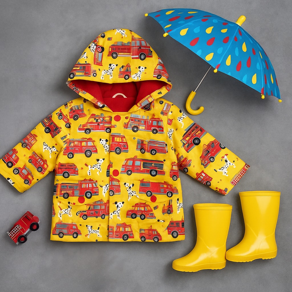 Hatley Terry Cloth Lined Fire Engine Raincoat PVC-free | Baby Size 9–12 months