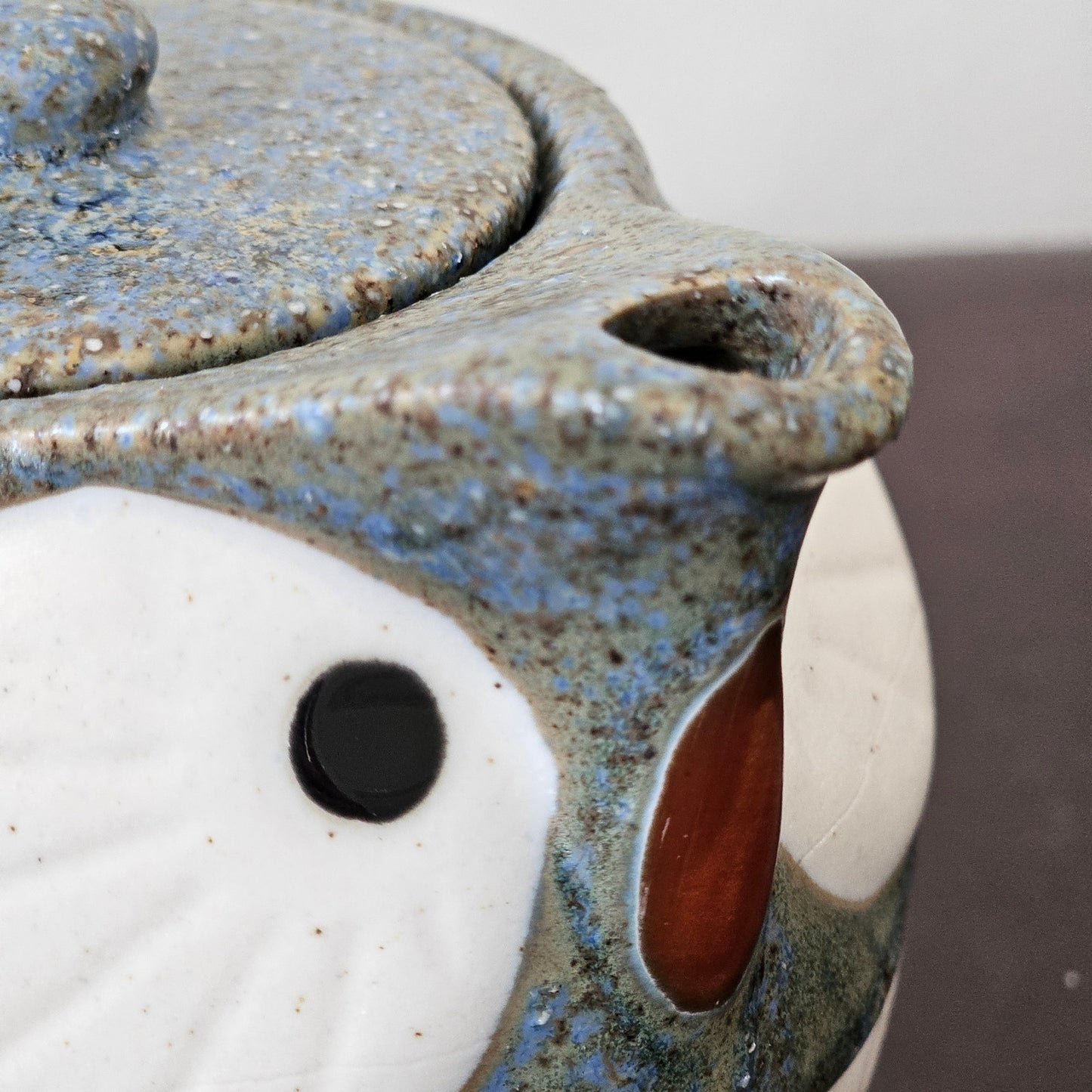 Vintage Owl Teapot Set with 2 Cups – 1970s Japanese Stoneware – Speckled Blue – Otagiri Style