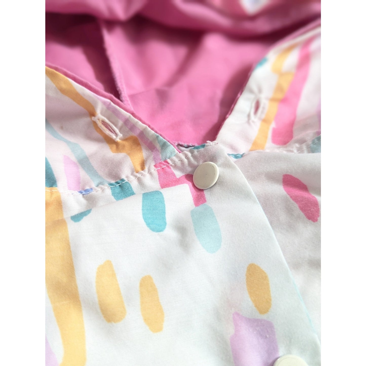 Vintage 1980s Girls Sleeveless Hooded Vest | Size 5T 5/6 | Pastel Confetti Print | Snap Button Front | Retro Summer Outerwear