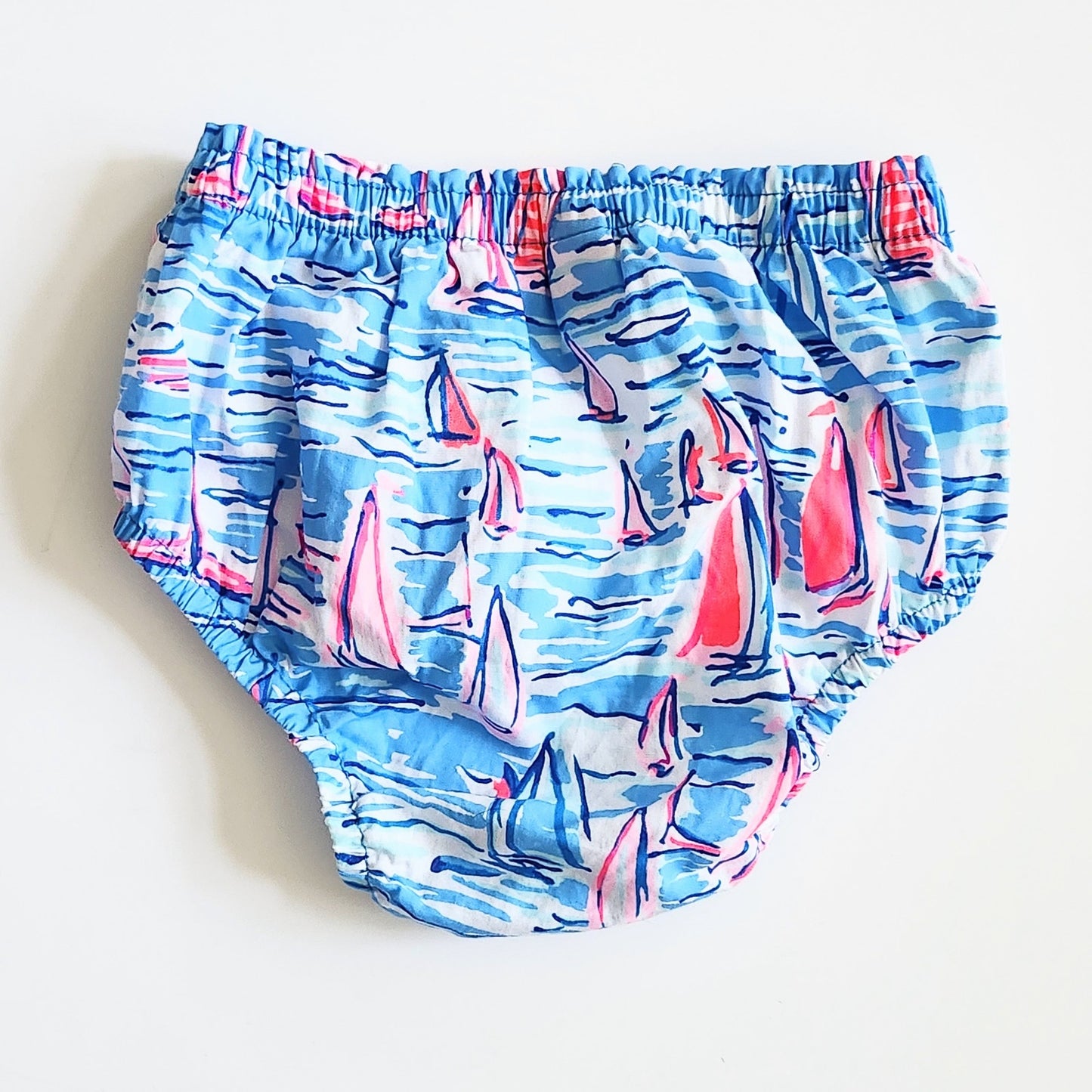 Lilly Pulitzer Sailboat Bloomers Diaper Cover Zanzibar Blue Boatylicious Print | Baby Size 12-18M