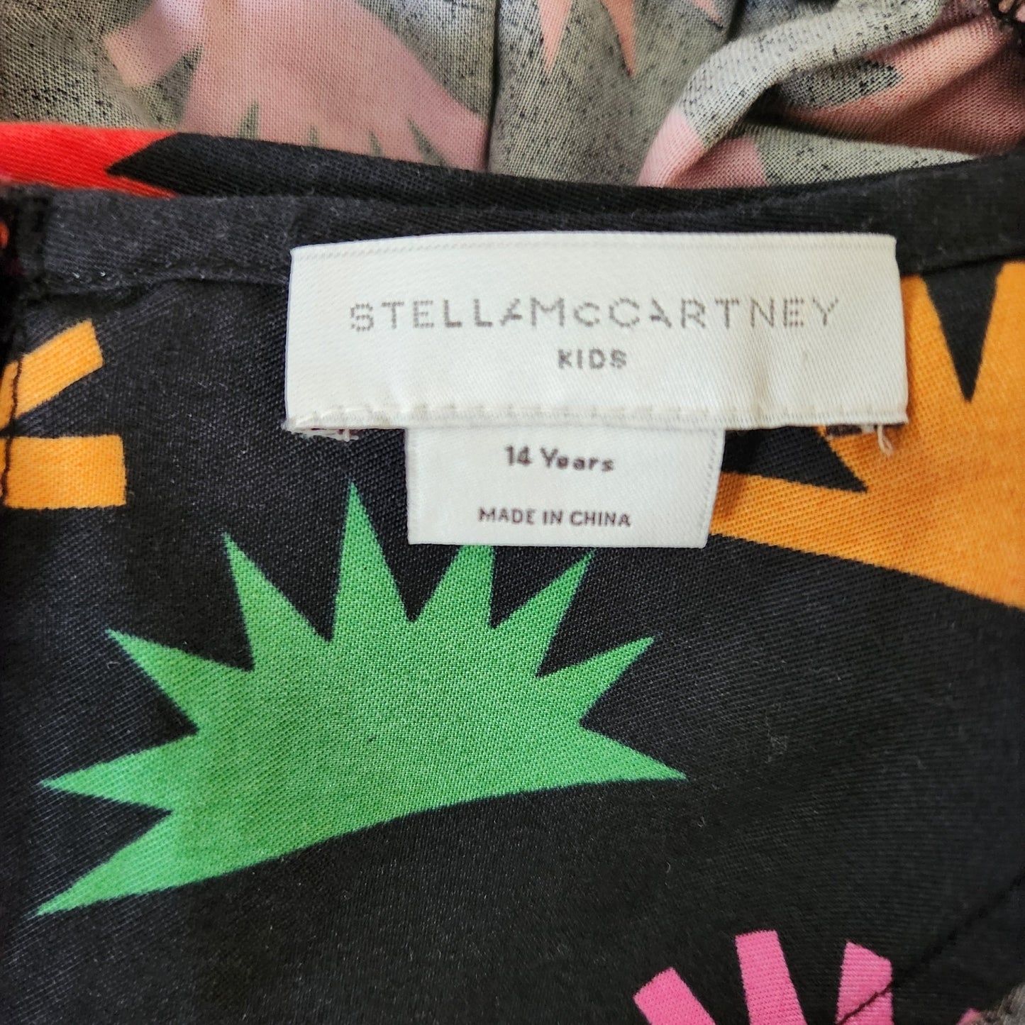 Stella McCartney Girls Black Colorblock Sunburst Print Hedgehog Dress Size 14