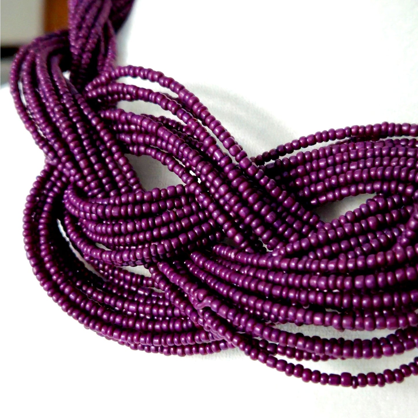 Vintage Y2K Multi-Strand Seed Bead Statement Necklace | Plum Purple Braided Knot