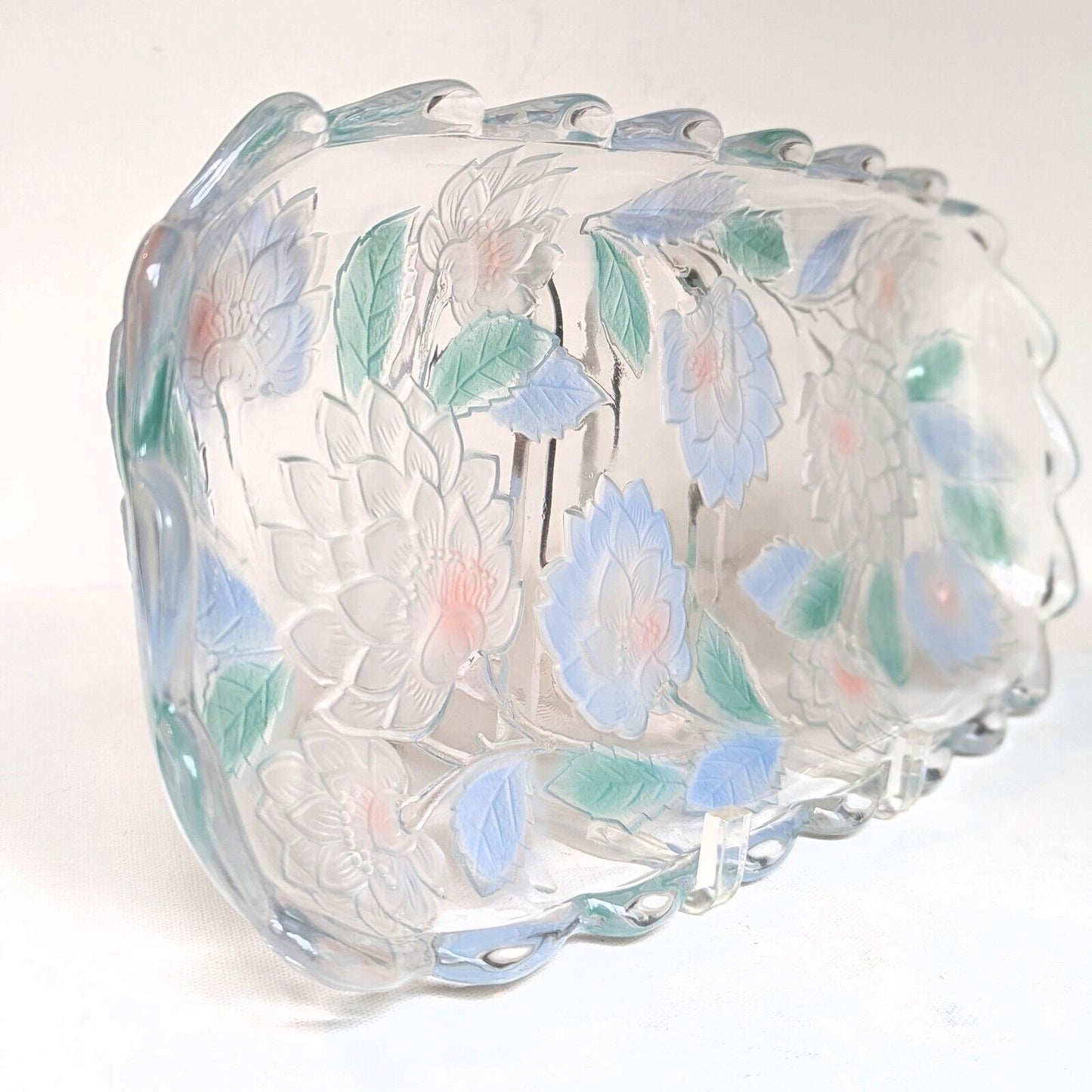 Vintage 1990s Crystal Clear Studios Frosted Pastel Lotus Flower Tray