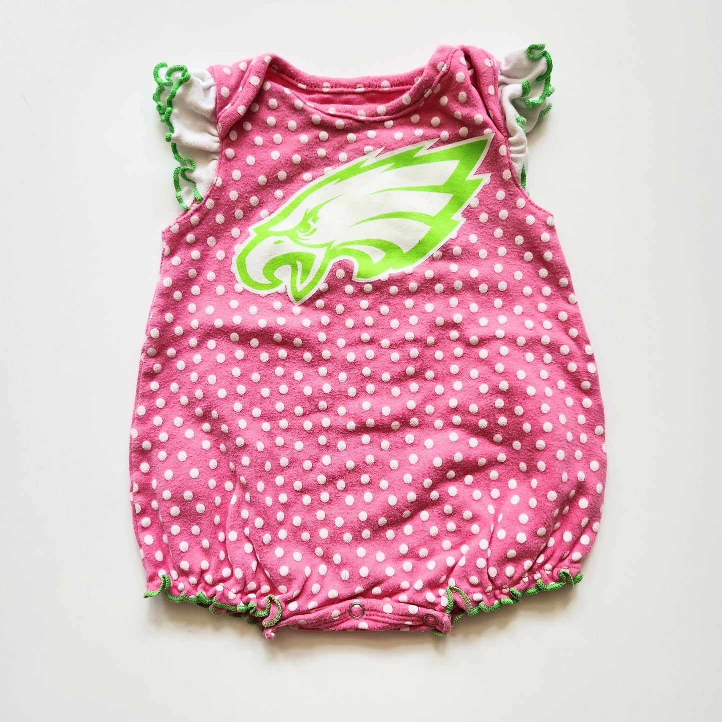 NFL Philadelphia Eagles Baby Girl Romper Pink Polka Dot Ruffle | 3-6 Months