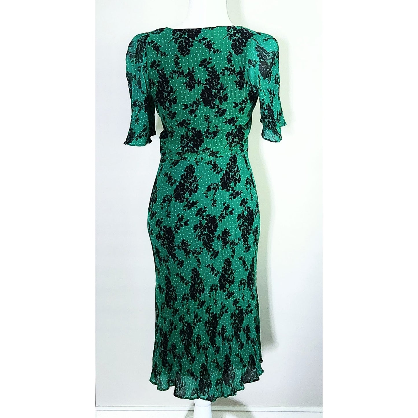 Caroll Paris Women's Green Crinkle Midi Dress Size 6 US | 38 EU
