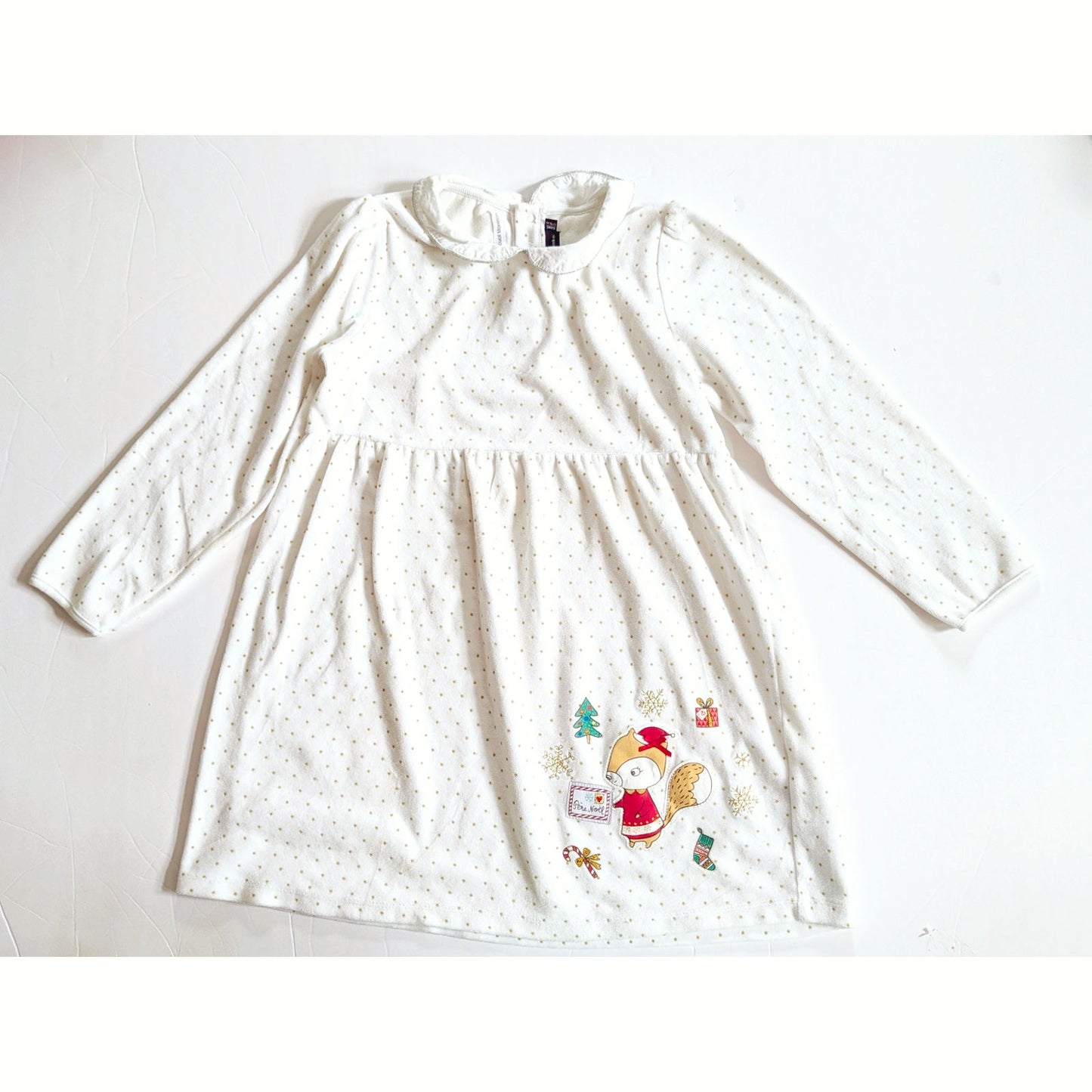 🎄 Sergent Major Long Sleeve White Gold Star Velour Holiday Dress – Girls Size 8 (128 cm)