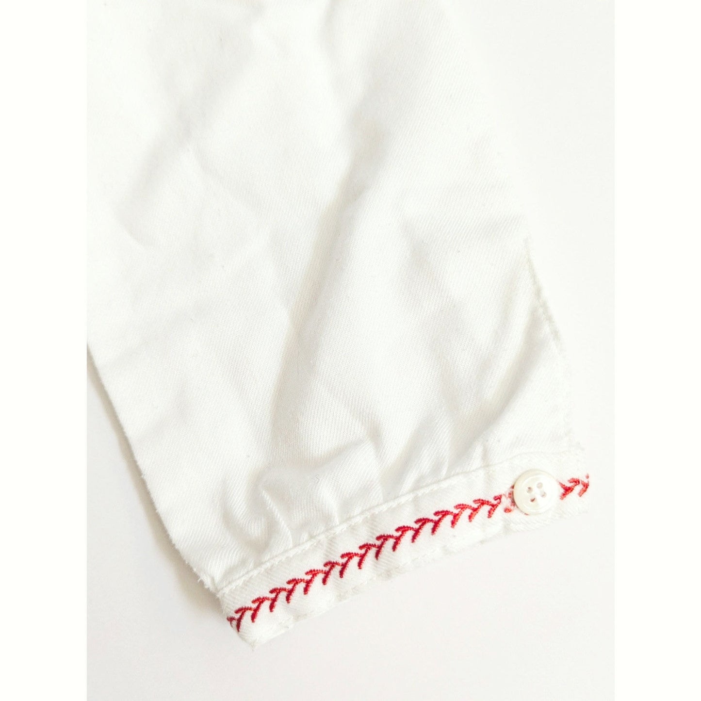 Jacadi White Flannel Long Sleeve Blouse Button Up Red Vine Trim | Girls Size 8 Y